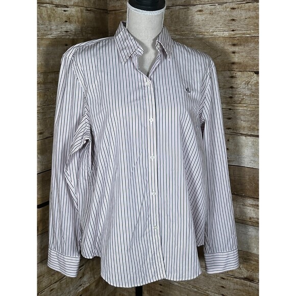 LAUREN RALPH LAUREN NON-IRON SIZE XL MULTICOLOR PIN STRIPE BUTTON FRONT SHIRT - Picture 1 of 4